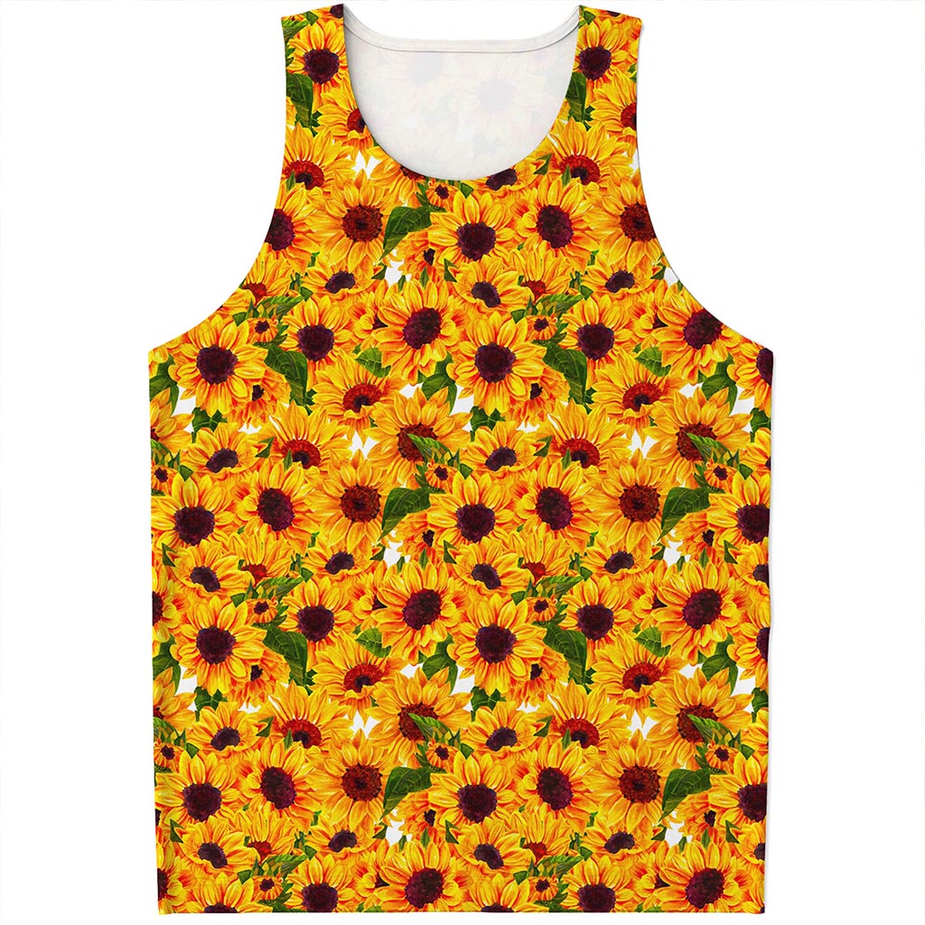 Watercolor Sunflower Pattern Print Men's Tank Top