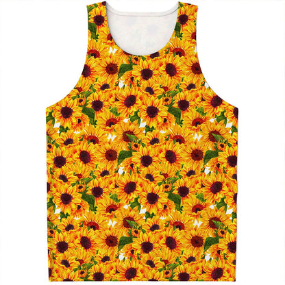 Watercolor Sunflower Pattern Print Men's Tank Top