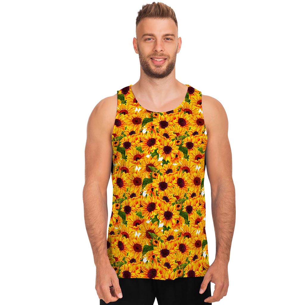 Watercolor Sunflower Pattern Print Men's Tank Top