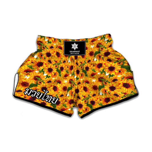 Watercolor Sunflower Pattern Print Muay Thai Boxing Shorts