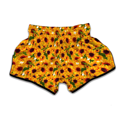 Watercolor Sunflower Pattern Print Muay Thai Boxing Shorts