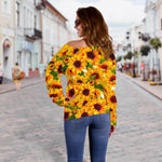 Watercolor Sunflower Pattern Print Off Shoulder Sweatshirt GearFrost