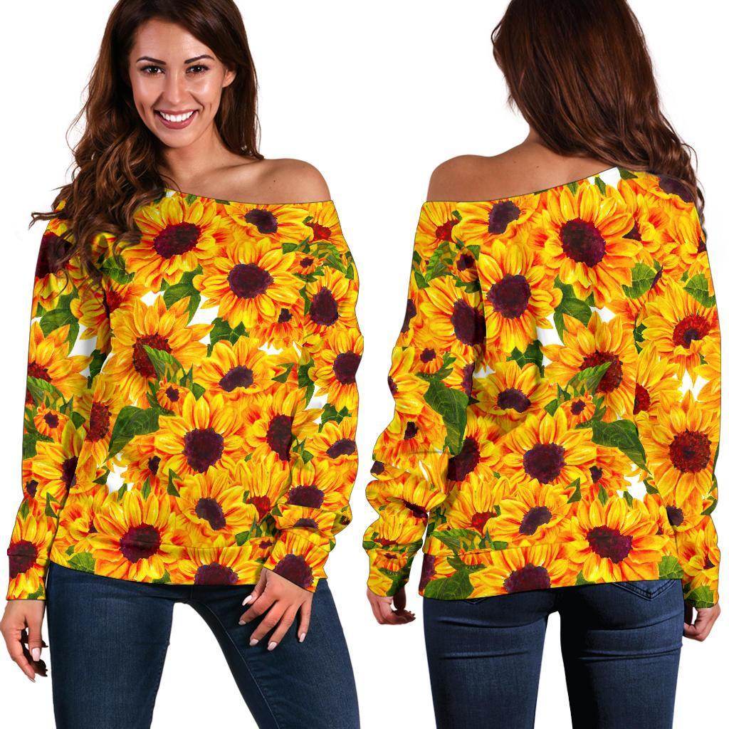 Watercolor Sunflower Pattern Print Off Shoulder Sweatshirt GearFrost