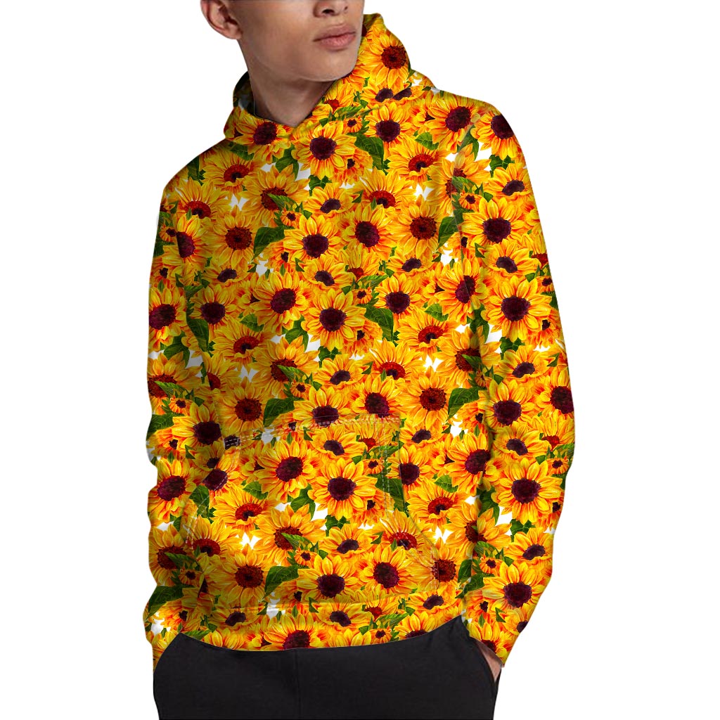 Watercolor Sunflower Pattern Print Pullover Hoodie