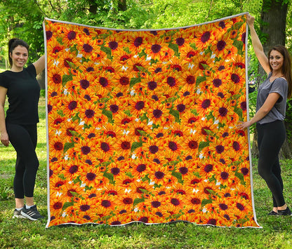 Watercolor Sunflower Pattern Print Quilt