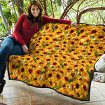 Watercolor Sunflower Pattern Print Quilt