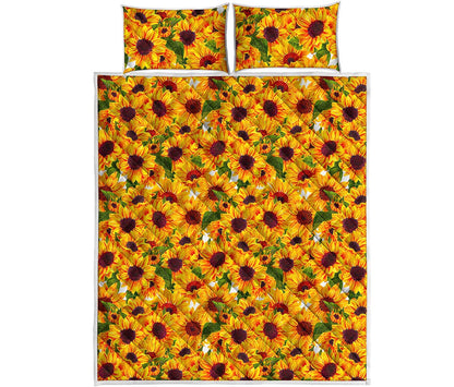 Watercolor Sunflower Pattern Print Quilt Bed Set