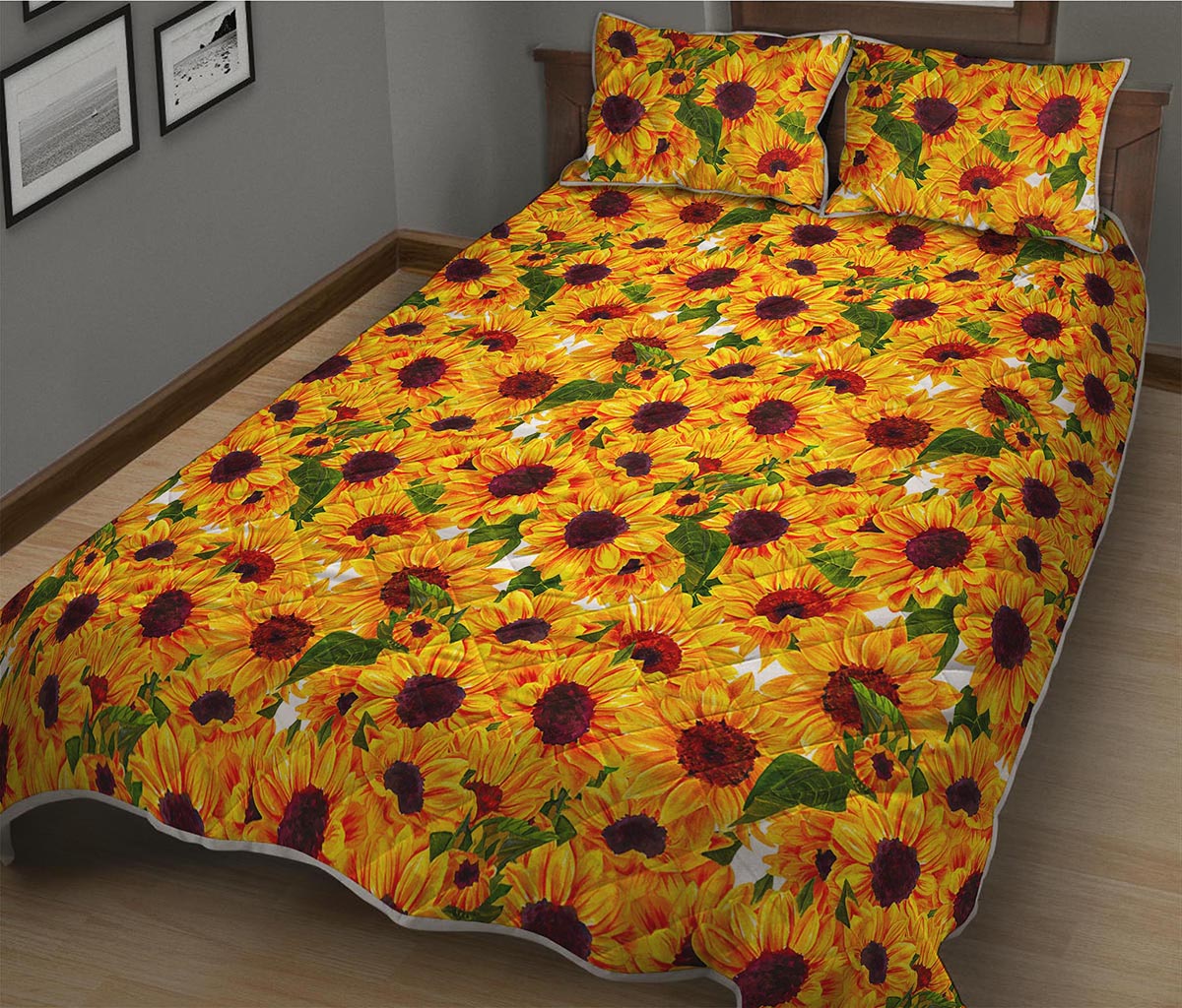 Watercolor Sunflower Pattern Print Quilt Bed Set