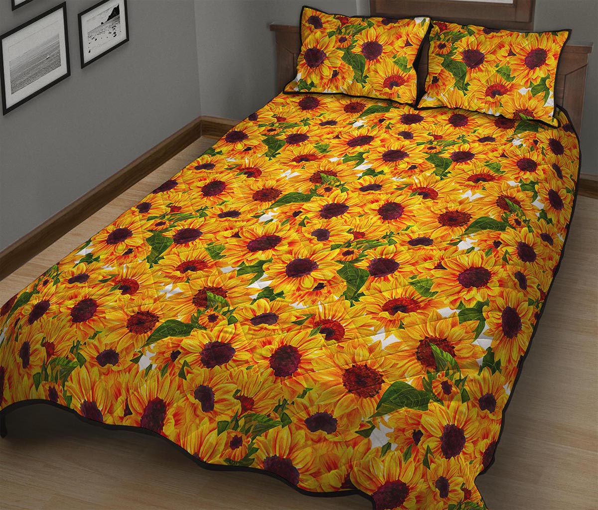 Watercolor Sunflower Pattern Print Quilt Bed Set
