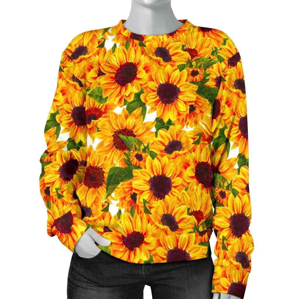 Watercolor Sunflower Pattern Print Women's Crewneck Sweatshirt GearFrost