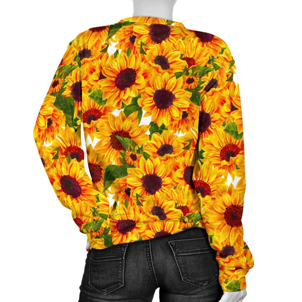 Watercolor Sunflower Pattern Print Women's Crewneck Sweatshirt GearFrost