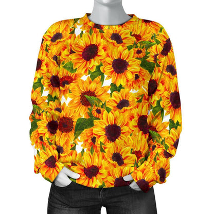 Watercolor Sunflower Pattern Print Women's Crewneck Sweatshirt GearFrost