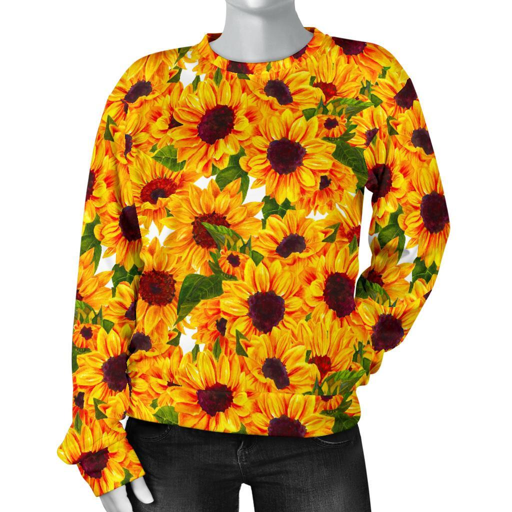 Watercolor Sunflower Pattern Print Women's Crewneck Sweatshirt GearFrost