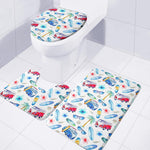 Watercolor Surfing Pattern Print 3 Piece Bath Mat Set