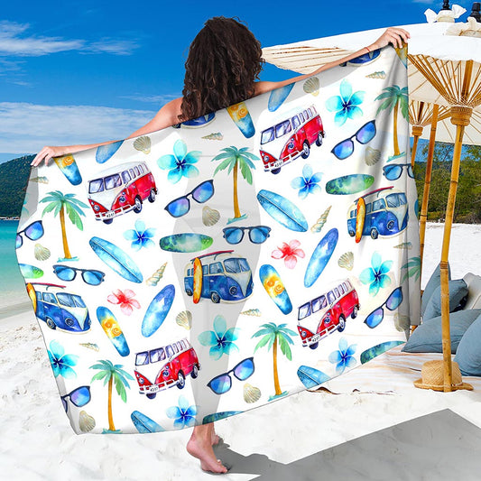 Watercolor Surfing Pattern Print Beach Sarong Wrap