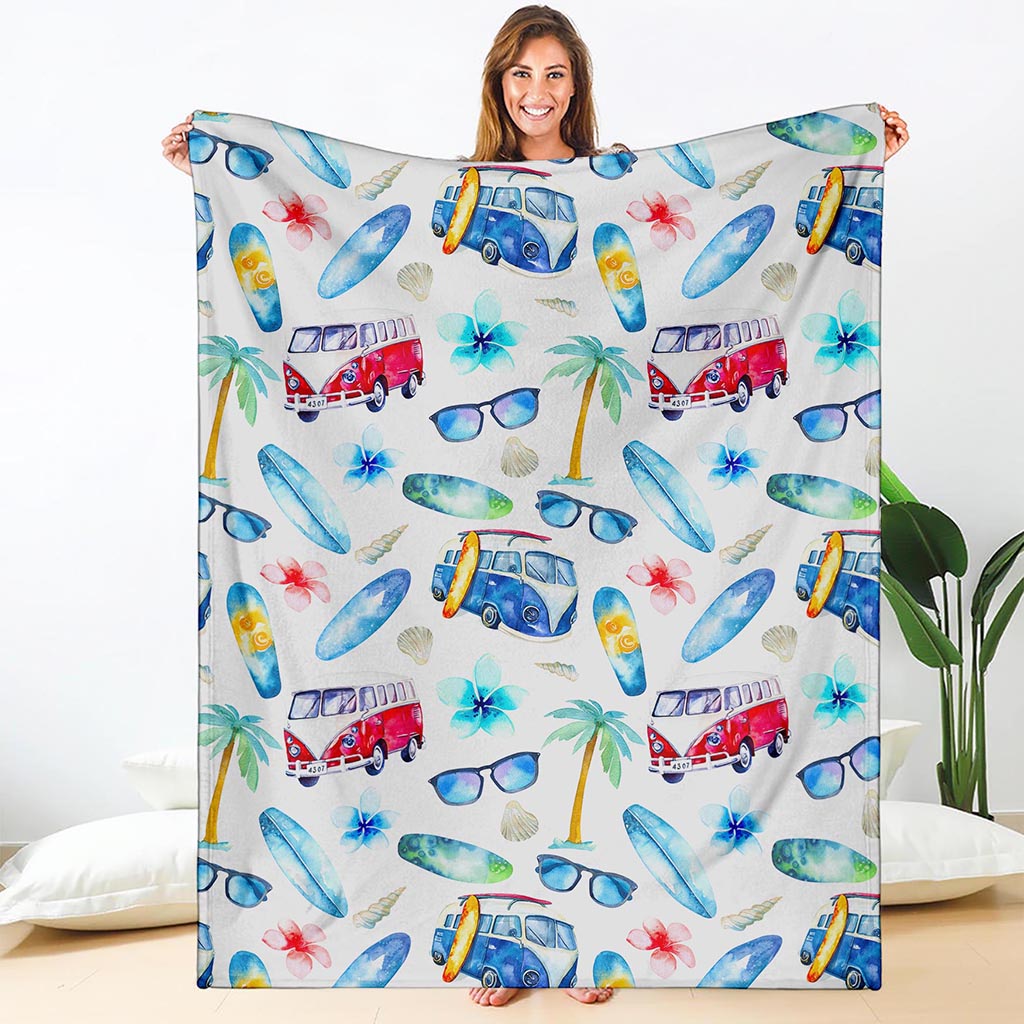 Watercolor Surfing Pattern Print Blanket