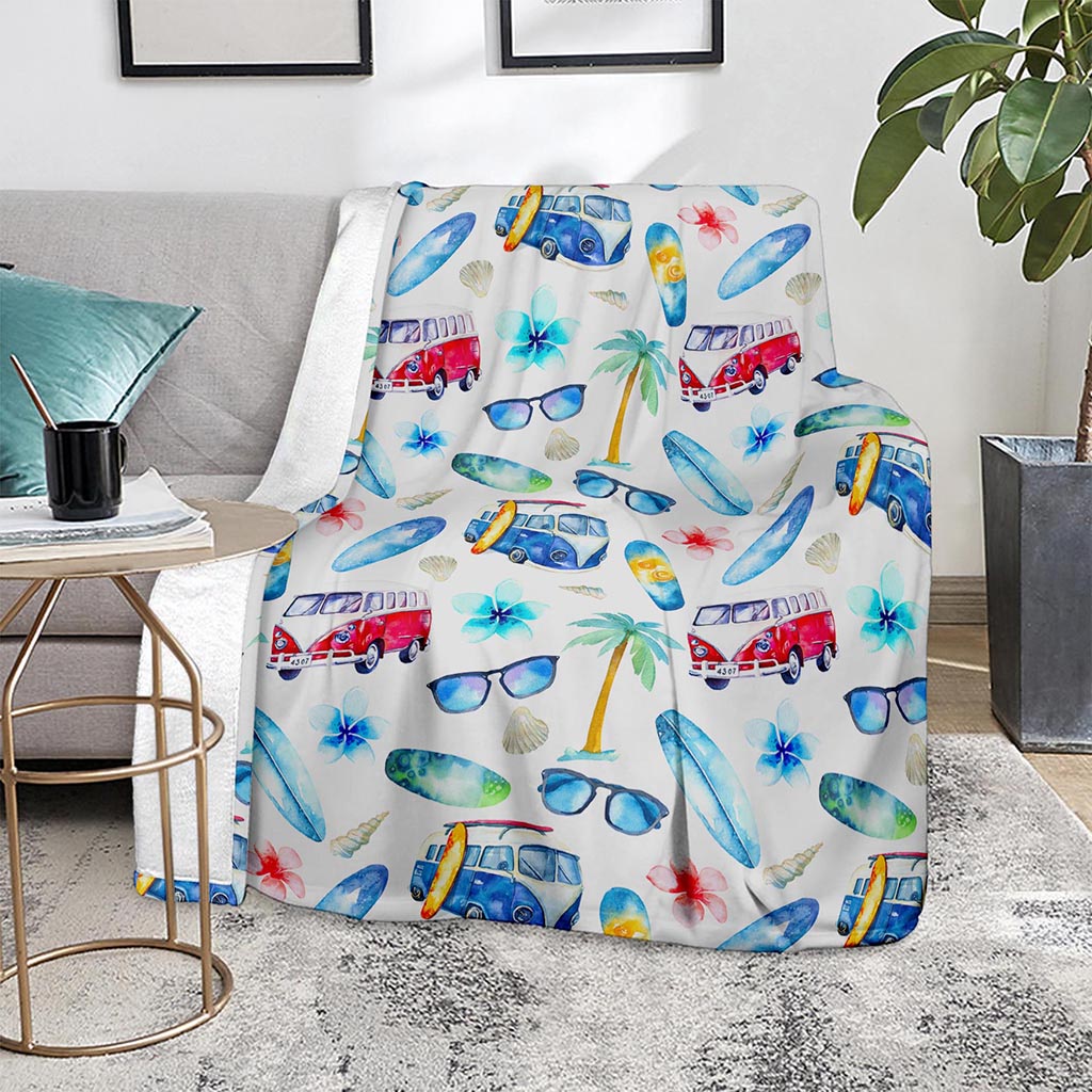 Watercolor Surfing Pattern Print Blanket