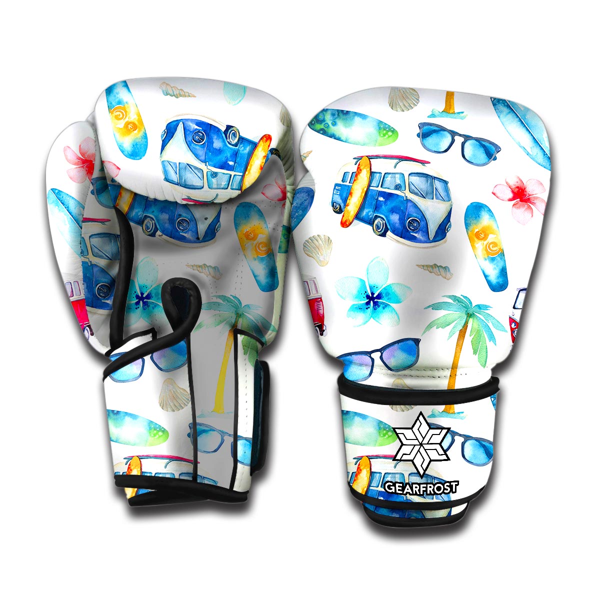 Watercolor Surfing Pattern Print Boxing Gloves