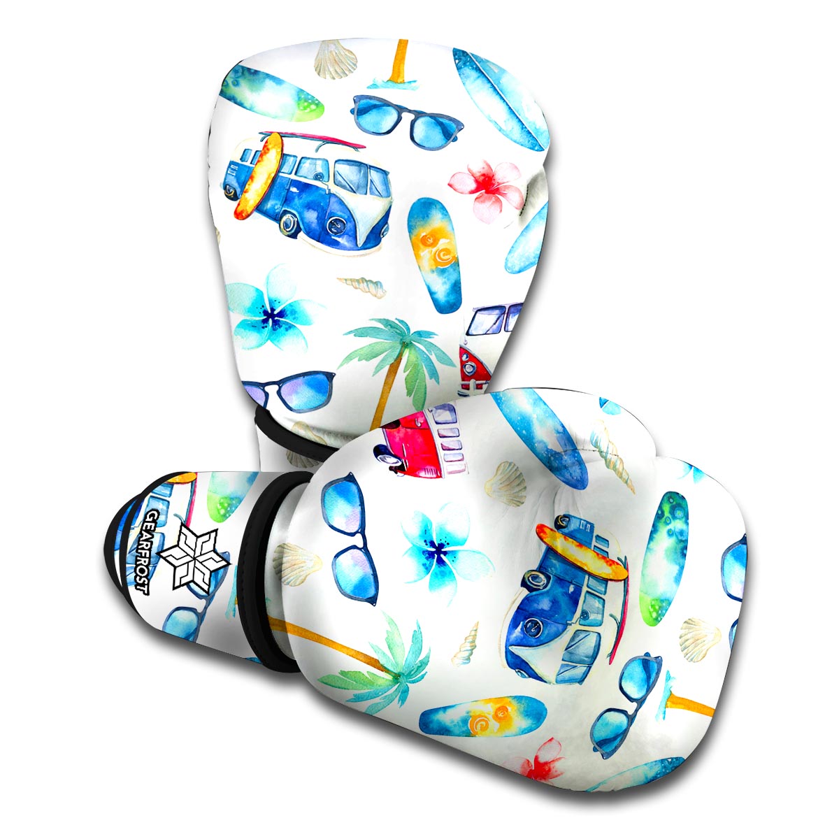 Watercolor Surfing Pattern Print Boxing Gloves