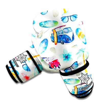 Watercolor Surfing Pattern Print Boxing Gloves
