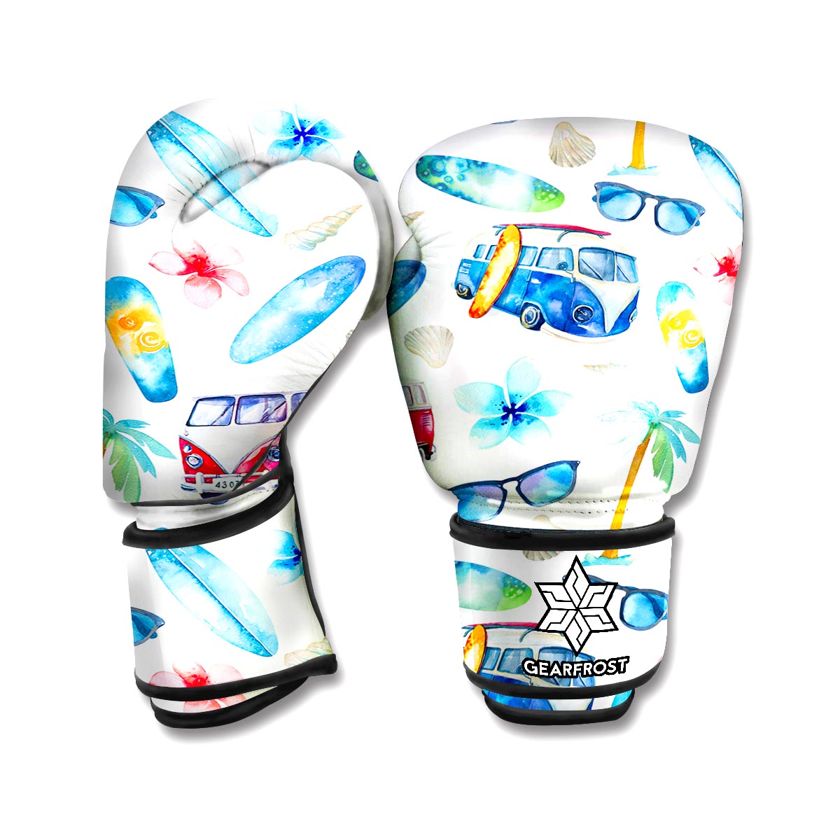 Watercolor Surfing Pattern Print Boxing Gloves