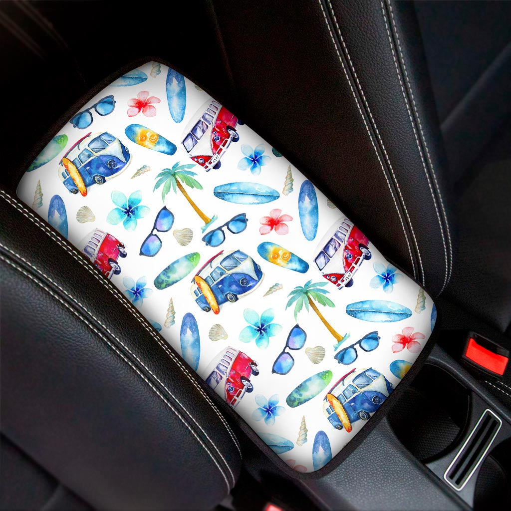 Watercolor Surfing Pattern Print Car Center Console Cover