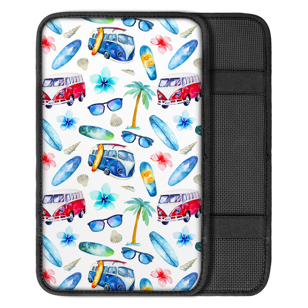 Watercolor Surfing Pattern Print Car Center Console Cover