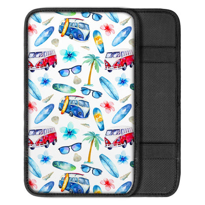 Watercolor Surfing Pattern Print Car Center Console Cover