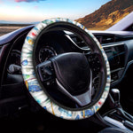 Watercolor Surfing Pattern Print Car Steering Wheel Cover
