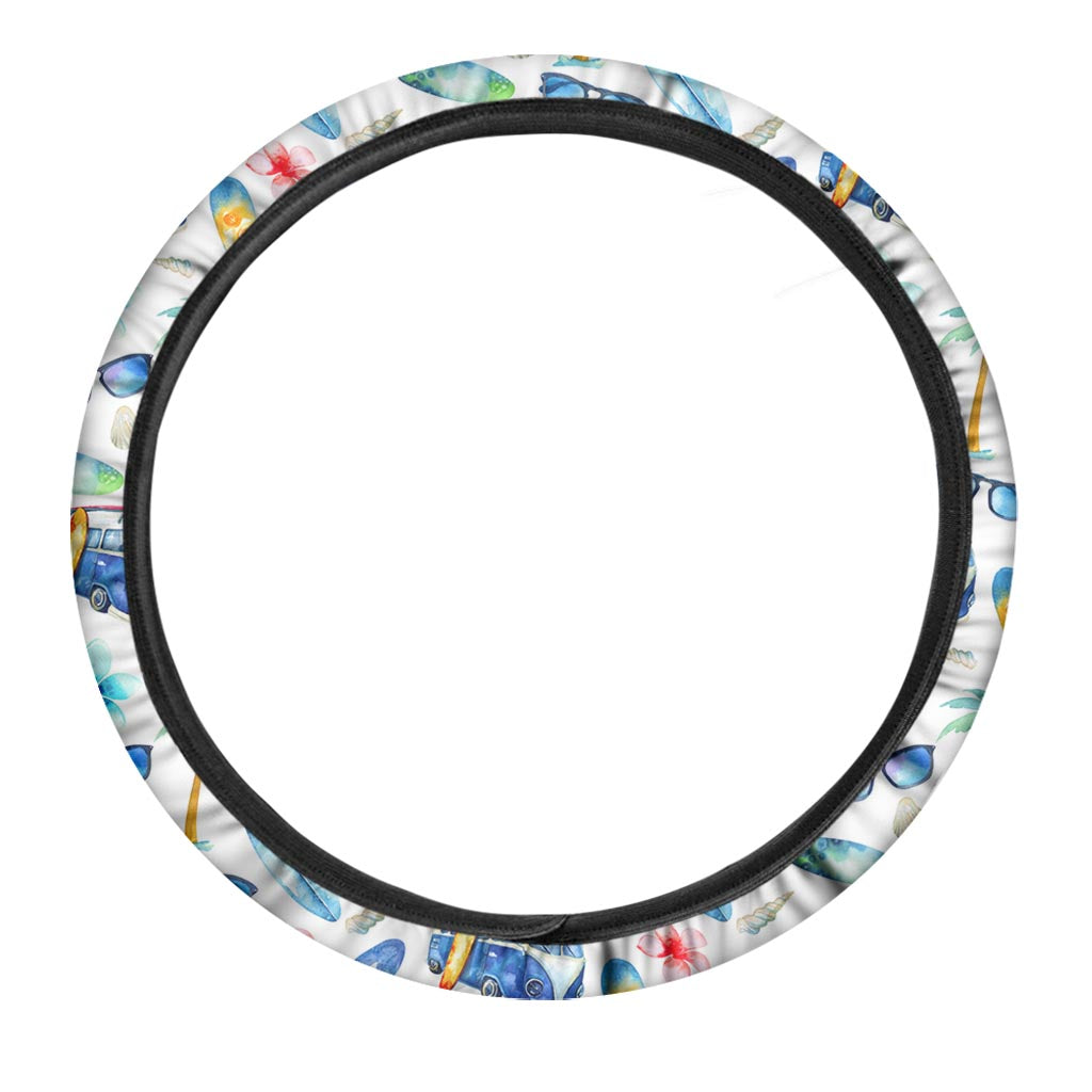 Watercolor Surfing Pattern Print Car Steering Wheel Cover