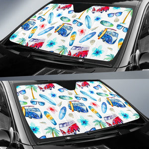 Watercolor Surfing Pattern Print Car Sun Shade GearFrost