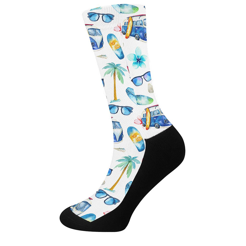 Watercolor Surfing Pattern Print Crew Socks