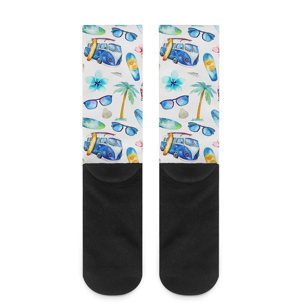Watercolor Surfing Pattern Print Crew Socks