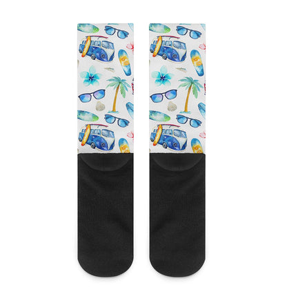 Watercolor Surfing Pattern Print Crew Socks