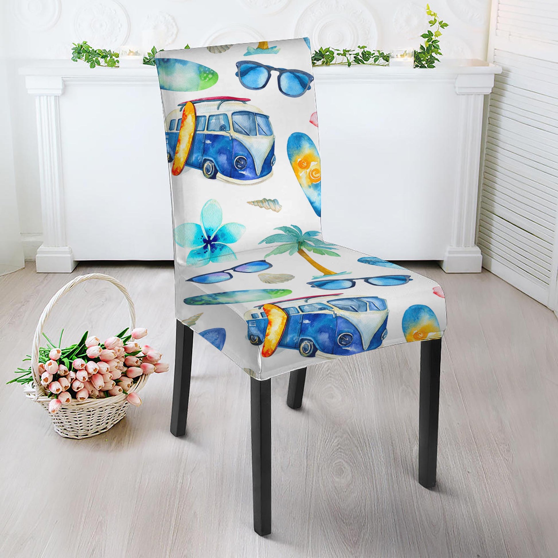 Watercolor Surfing Pattern Print Dining Chair Slipcover