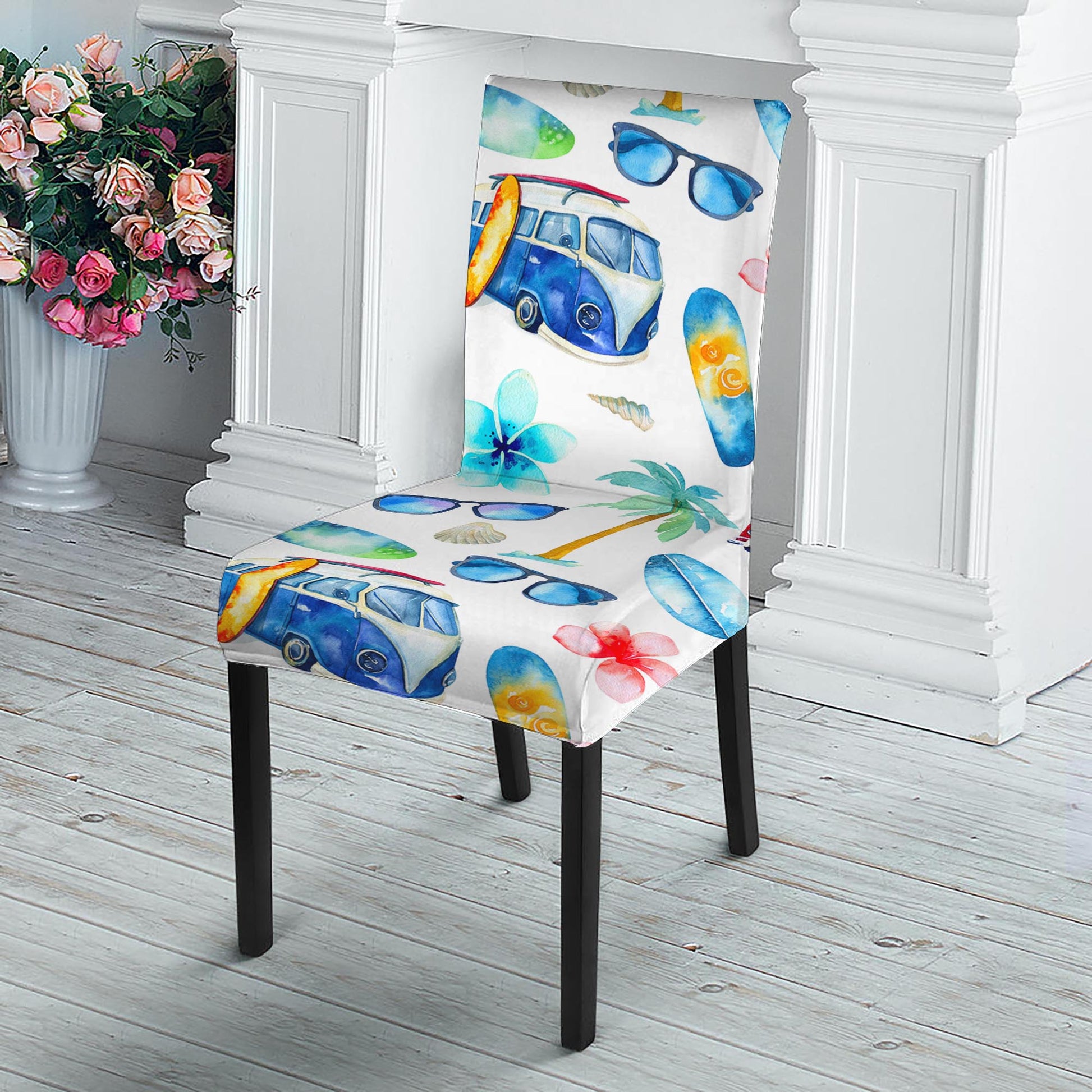 Watercolor Surfing Pattern Print Dining Chair Slipcover