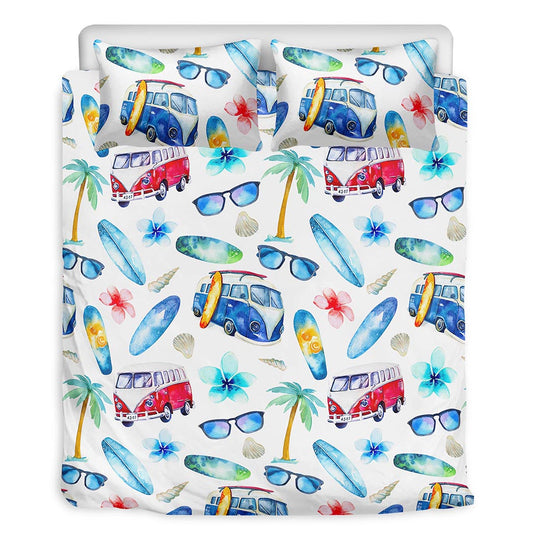 Watercolor Surfing Pattern Print Duvet Cover Bedding Set