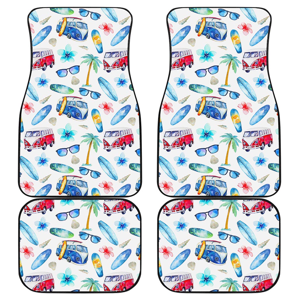 Watercolor Surfing Pattern Print Front and Back Car Floor Mats