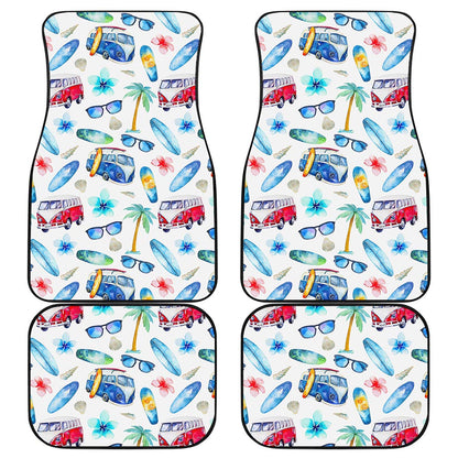 Watercolor Surfing Pattern Print Front and Back Car Floor Mats
