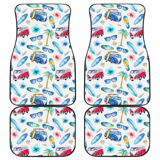 Watercolor Surfing Pattern Print Front and Back Car Floor Mats