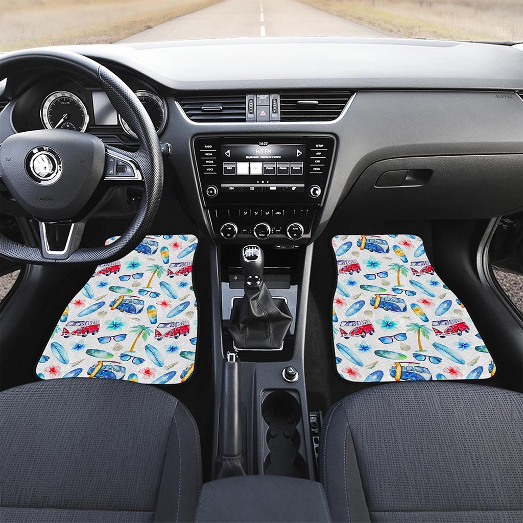 Watercolor Surfing Pattern Print Front and Back Car Floor Mats