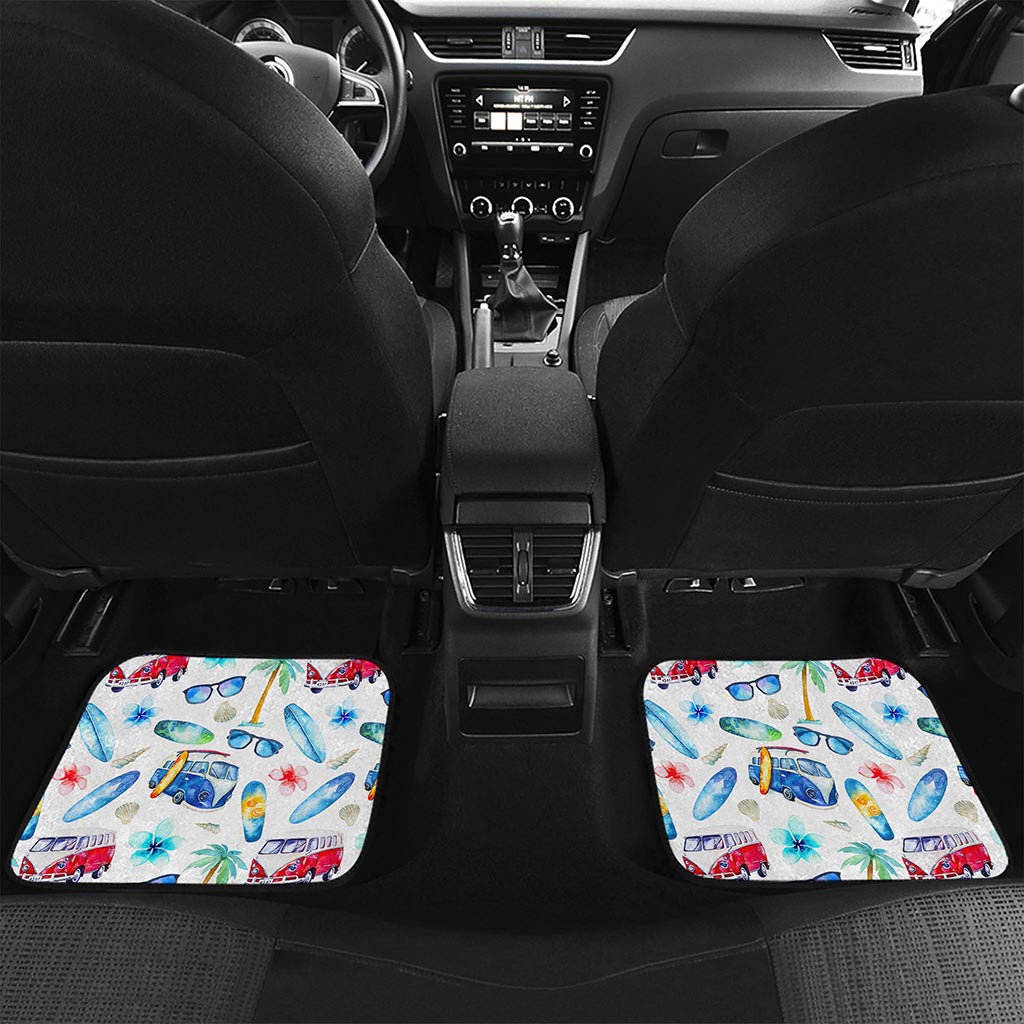Watercolor Surfing Pattern Print Front and Back Car Floor Mats