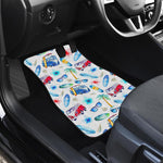 Watercolor Surfing Pattern Print Front and Back Car Floor Mats