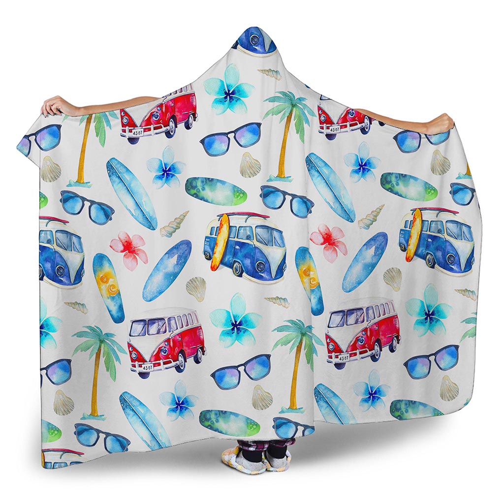 Watercolor Surfing Pattern Print Hooded Blanket