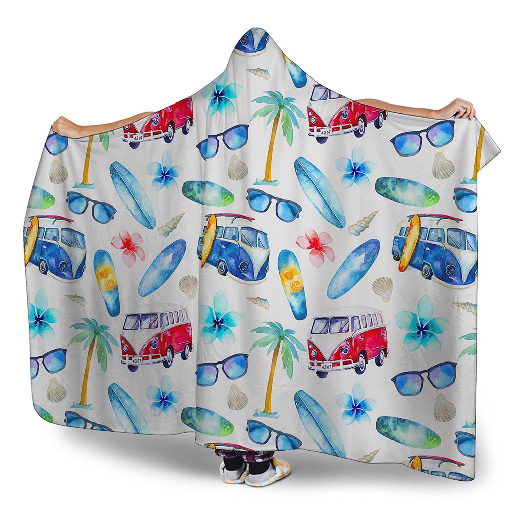 Watercolor Surfing Pattern Print Hooded Blanket