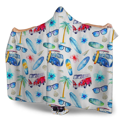 Watercolor Surfing Pattern Print Hooded Blanket
