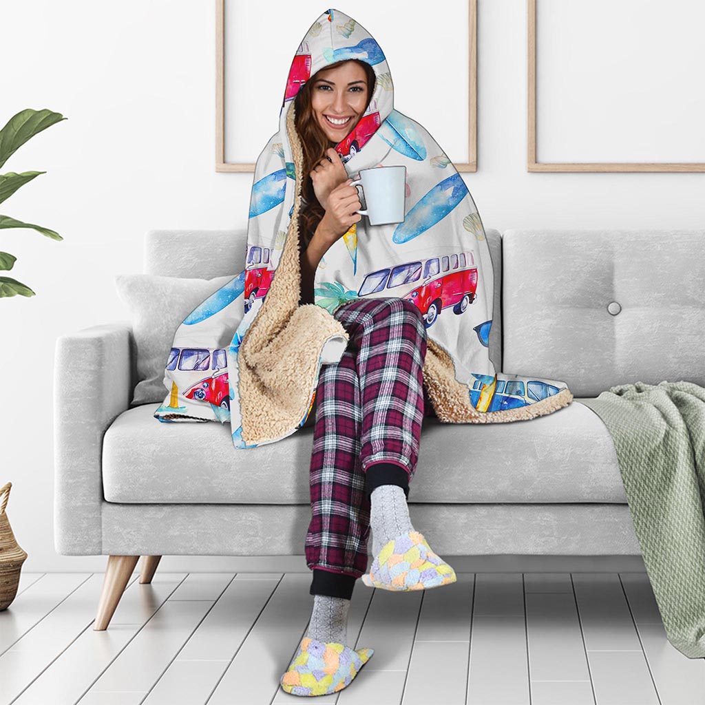 Watercolor Surfing Pattern Print Hooded Blanket