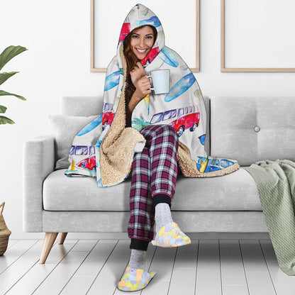 Watercolor Surfing Pattern Print Hooded Blanket