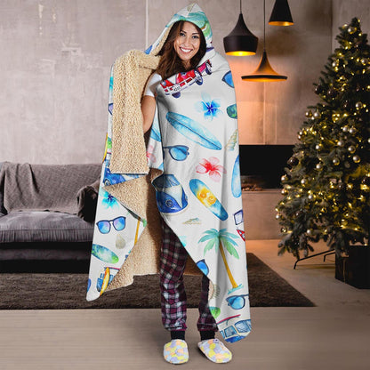 Watercolor Surfing Pattern Print Hooded Blanket