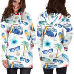 Watercolor Surfing Pattern Print Hoodie Dress GearFrost